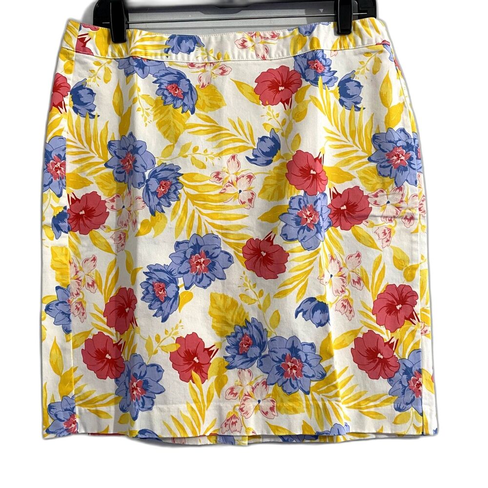 Old Navy Tropical Floral Pencil Skirt Mini Length Cotton Blend Stretch Size 10